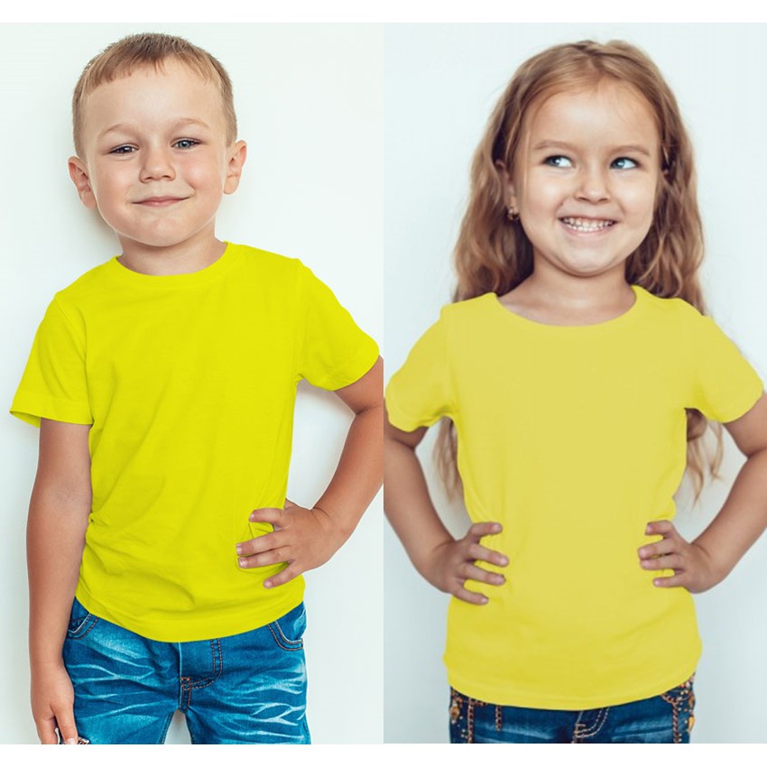 [พร้อมส่ง] เสื้อยืดเด็ก คอมกลม สีเหลือง ผ้า Cotton 100% เนื้อนิ่มใส่สบาย ใช้เป็นเสื้อกีฬาสีเหลือง  T