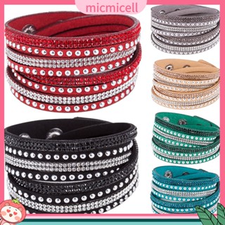 (micmicell) สร้อยข้อมือหนังประดับ Rhinestone แฟชั่นสตรี