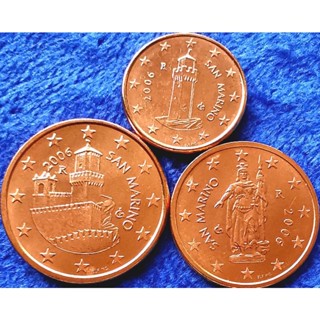 เหรียญ​ยูโร​ ซันมาริโน่​ San​ Marino, ชุด​ 1,2,5 Euro Cent, #​2180T, ไม่​ผ่าน​ใช้​ UNC