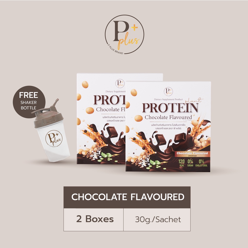 พร้อมส่ง📦 | PPlus Protein โปรตีนจากพืช รสช็อคโกแลต 2 กล่อง + แก้ว Shaker 1 ใบ 400 ml.