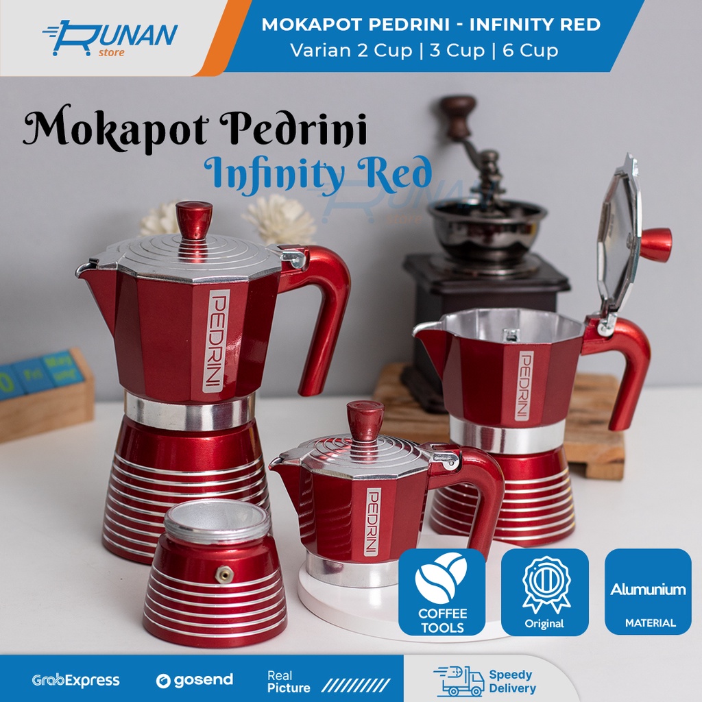 MERAH Mokapot Pedrini Infinity Red Moka Pot เครื่องชงกาแฟเอสเปรสโซสีแดงอิตาลี