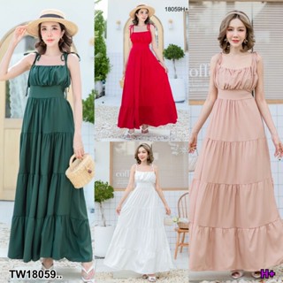 TT18059 แม็กซี่เดรสสายเดี่ยวผูกไหล่ ผุกโบว์ สีพื้น One-shoulder maxi dress, bow tie, solid color ..