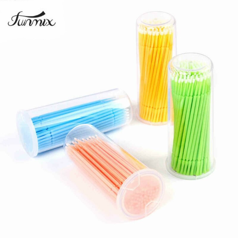 ต่อขนตาปลอม Microbrush 100 ชิ้นรอบฝ้ายติดเครื่องมือแต่งหน้ากําจัดเครื่องสําอาง