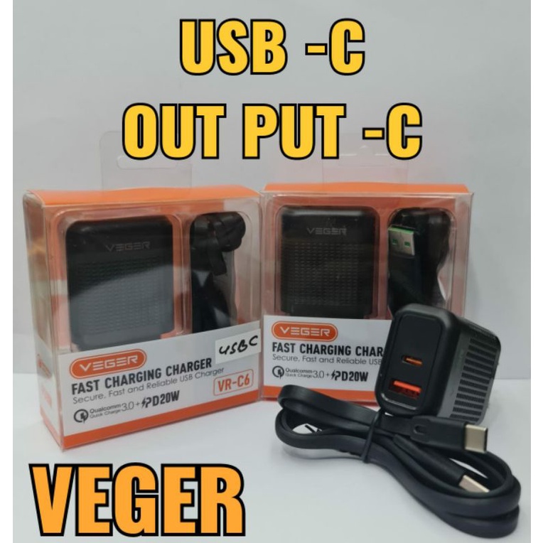 VEGER VR - C6 TYPE C QUICK CHARGER 3.0OUTPUT TYPE C + USB