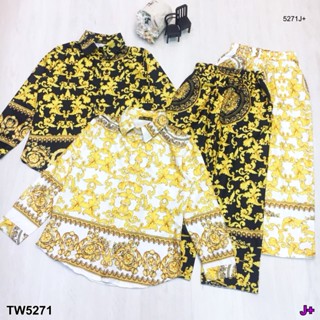 "ส่งไว 1-2วันถึง 5271 Ste 2 ชิ้น เสื้อแขนยาวพิมพ์ลายD&amp;G + กางเกงขา 8 ส่วน"