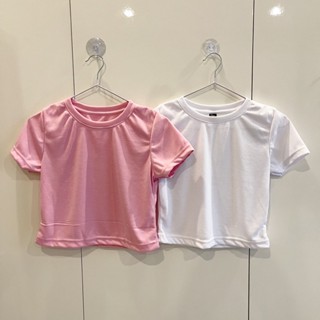 ใหม่❗️เสื้อครอป อก 30-36 นิ้ว เสื้อ Baby tee Y2K เสื้อยืดสีพื้น เสื้อคอกลมสีชมพู เสื้อสีขาว ครอปเบสิค เสื้อยืด