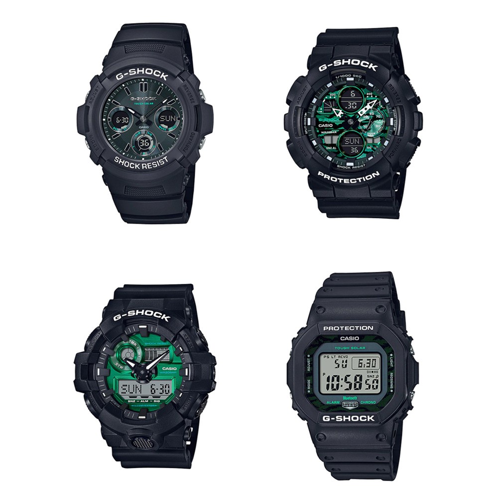 Casio G-Shock นาฬิกาข้อมือผู้ชาย สายเรซิ่น รุ่น MIDNIGHT GREEN AWR-M100SMG-1A,GA-140MG-1A,GA-700MG-1A,GW-B5600MG-1