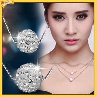 [Athena] เครื่องประดับสร้อยคอโซ่สองชั้นสตรีหรูหราเรียบง่ายฝัง rhinestone