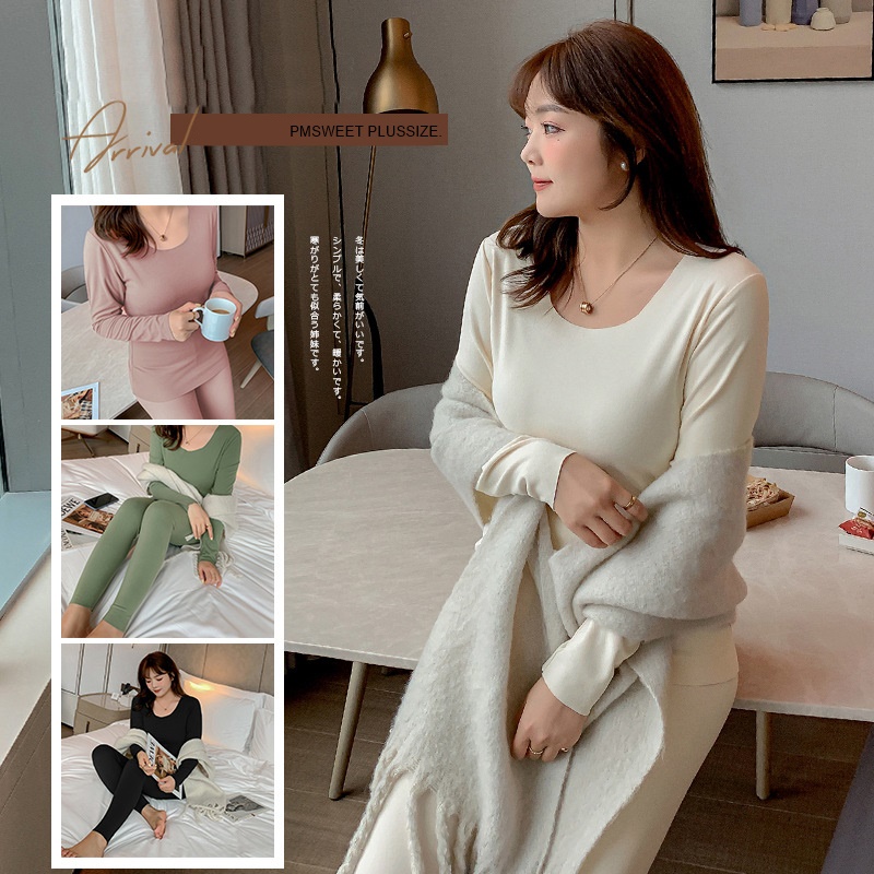 [ 🔥อกถึง 63" ] : PMP0721 : พรีออเดอร์ เสื้อผ้าไซส์ใหญ่ คนอ้วน สาวอวบ HEATTECH ชุดฮีทเทค เซตสองชิ้น เ