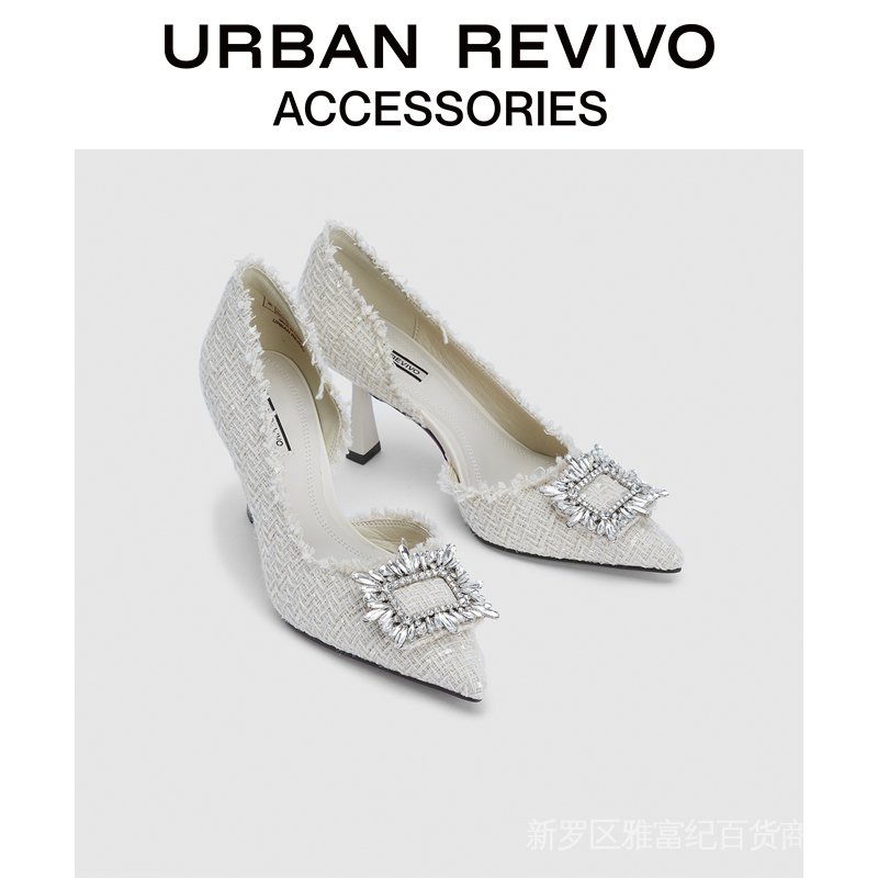 Pre-sale URBAN REVIVO2022 รองเท้าส้นสูง ประดับพลอยเทียม สําหรับผู้หญิง AW34TS1N2005