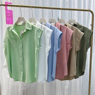 【W26】WanWan Zara shirt เชิ้ตสไตล์เกาหลี ดีเทล แขนกุดแต่งแถบ กระเป๋าหน้า1ข้าง สุดชิค สไตล์สาวเท่ๆสบายๆ หรือจะใส่คลุมเกร๋ๆ