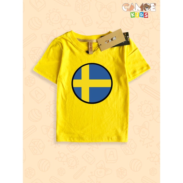 KIDS CAMOE Sweden Flag เสื้อยืดเด็ก ธงสวีเดน