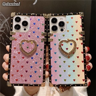 เคสโทรศัพท์มือถือ ทรงสี่เหลี่ยม ลายหัวใจ แต่งกลิตเตอร์ พร้อมขาตั้ง สําหรับ Vivo Y15s Y15A Y12s Y12A Y20s Y20 Y20i Y17 Y3 Y11 Y12 Y15 Y93 Y91c Y1s V2026 V2043 1906 1820