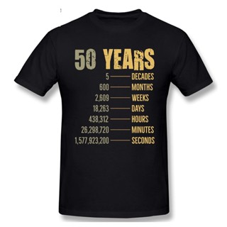 เสื้อวินเทจผญ เสื้อเชิ้ตทรงสูงผู้ชาย 50 วันเกิดอายุ 50 ปีตลกแขนสั้นผู้ชายลําลอง O-Collar เสื้อยืดผ้าฝ้าย 100% เสื้อยืดด้