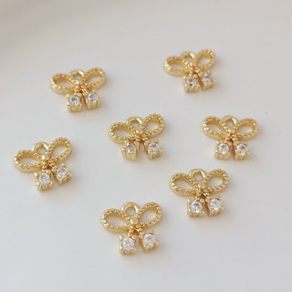 จี้สร้อยคอ สร้อยข้อมือ ต่างหู ประดับโบว์ เพทาย สีทอง 14k ขนาดเล็ก 8 * 10 มม. diy