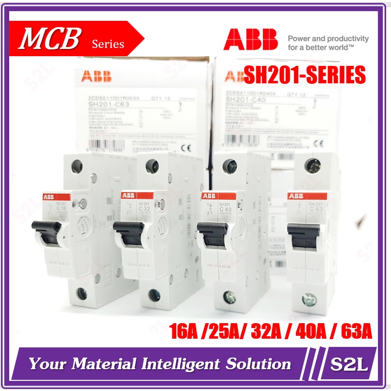 ABB SH201, 1P, 16A/25A/32A/40A/63A MCB ลูกย่อย เซอร์กิตเบรคเกอร์