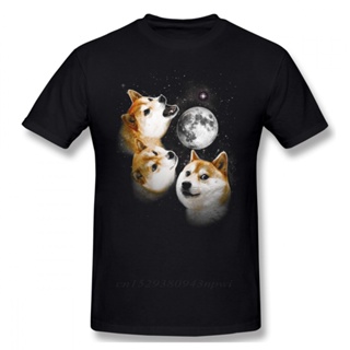 เสื้อตราหานคู่ Üç Doge Moon Shiba Inu T gömlek için erkek yumuşak Homme Tee gömlek Crewneck Shiba Inu T gömlek