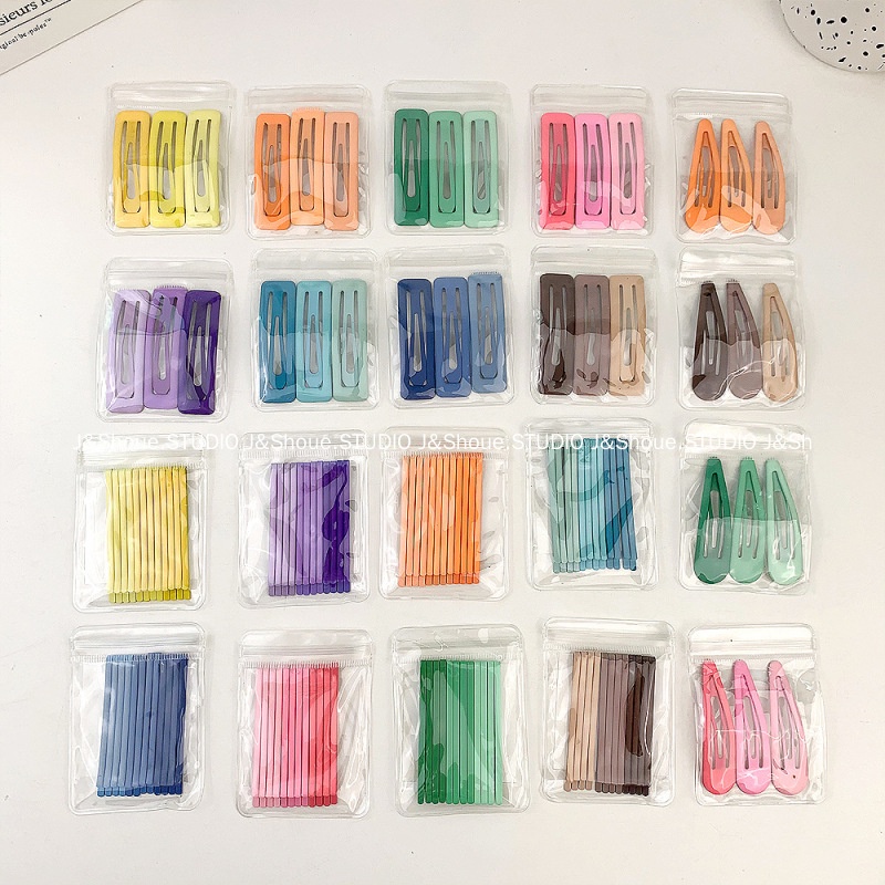 Kf506 กิ๊บติดผม ทรงสี่เหลี่ยมผืนผ้า เนื้อแมตต์ ลายหยดน้ํา สีแคนดี้ สไตล์เกาหลี สําหรับเด็กผู้หญิง 3 ชิ้น ต่อถุง