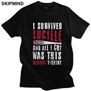 เสื้อยืดสไตล์เกาหลี ย้อนยุคเดินตาย Tshirt บุรุษแขนสั้นผ้าฝ้ายนุ่ม Negan Lucille อ้างเสื้อยืดเสื้อยืดสบาย ๆ สยองขวัญละครท