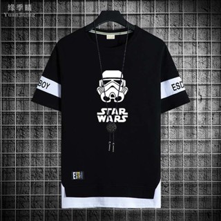 เสื้อยืดแขนสั้นลําลอง คอกลม พิมพ์ลาย star wars สไตล์เกาหลี แฟชั่นฤดูร้อน สําหรับผู้ชาย มีสีดํา สีขาว