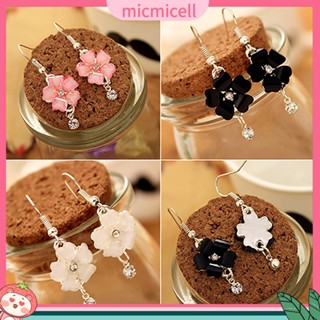 (micmicell) เครื่องประดับผู้หญิงต่างหูตะขอห้อยกลีบดอกไม้ rhinestone