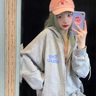 เสื้อคลุมแฟชั่น เสื้อคลุมแขนยาวผู้หญิงมีฮู้ดแบบมีซิป เนื้อผ้าดี ทรงหลวม สวมใส่สบายE1003