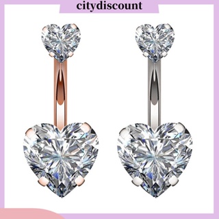 &lt;citydiscount&gt; จิวสะดือแฟชั่น รูปหัวใจคู่ ประดับเพทาย เครื่องประดับ สําหรับผู้หญิง