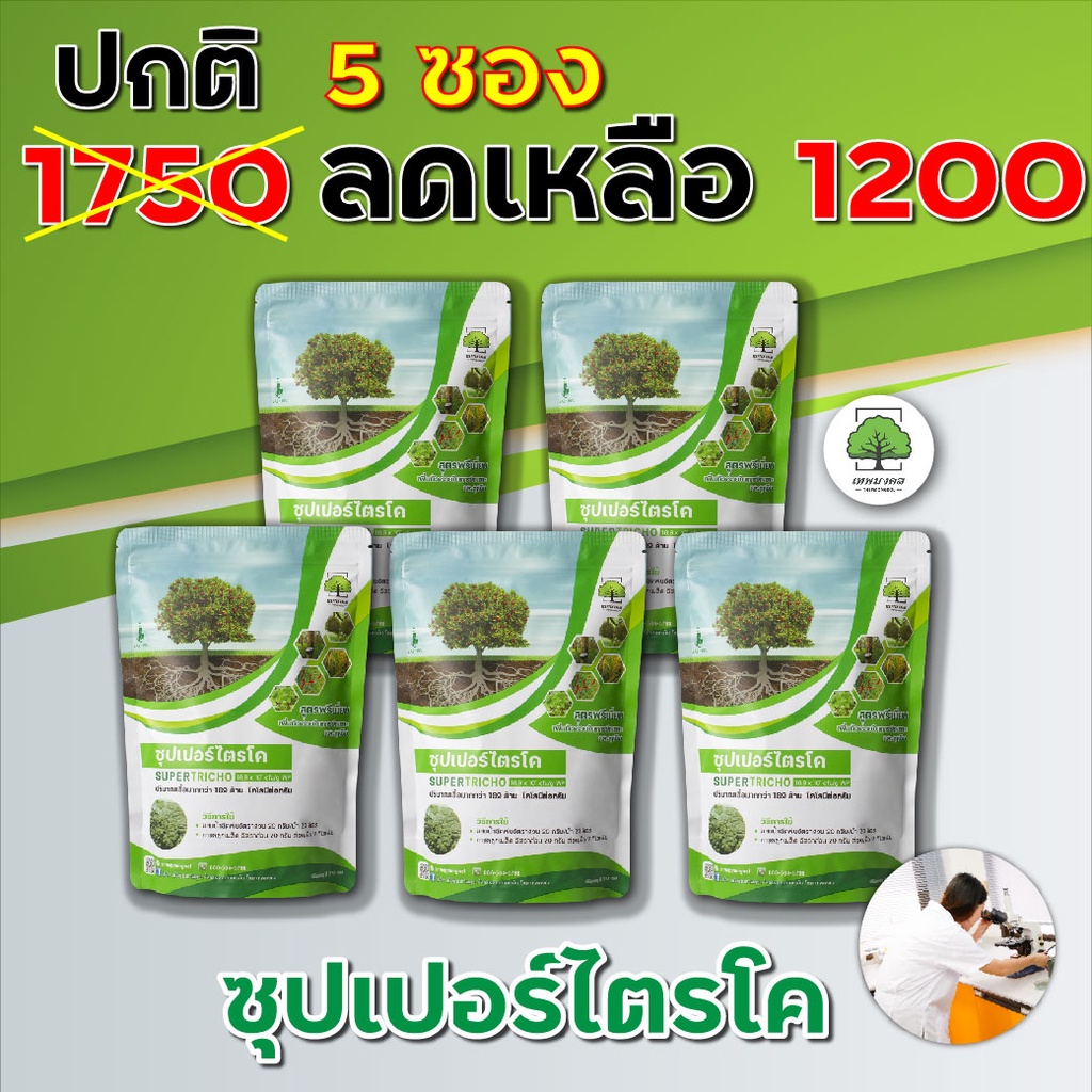 [set 5 ซอง ] ซุปเปอร์ไตรโค เชื้อราไตรโคเดอร์มา แบบผง เพาะเชื้อจากห้อง LAB พร้อมใช้ ปลอดภัย 100 % (500กรัม)