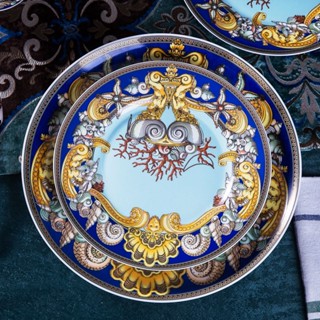 Luxury Ceramic Blue Ocean Bone China Plate Western-style Club High-grade Haixin Ceramic Tableware Decorative Board Home