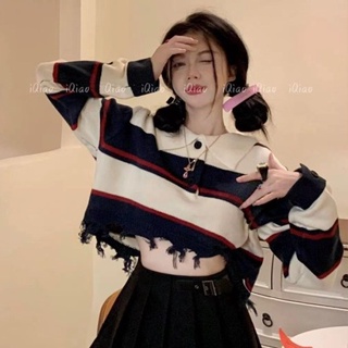 Suxi เสื้อกันหนาวแขนยาว คอปก ผ้าถัก ทรงหลวม สไตล์วินเทจ แฟชั่นฤดูใบไม้ร่วง สําหรับผู้หญิง