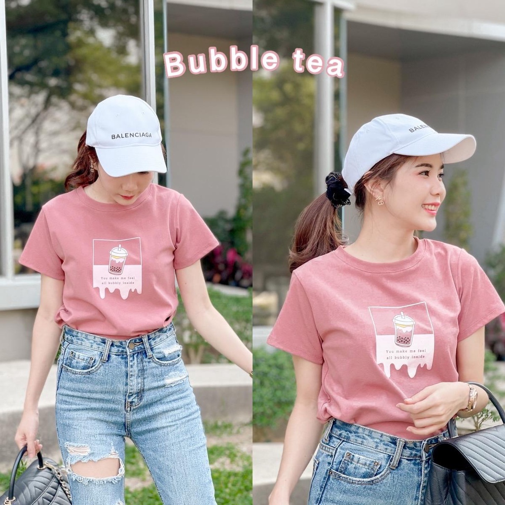 Jarika.shop - เสื้อยืด เสื้อยืดลายชาไข่มุก เค้ก  ไอติม SWEET แขนสั้นแต่งลายน่ารักๆ  ( ข83 )