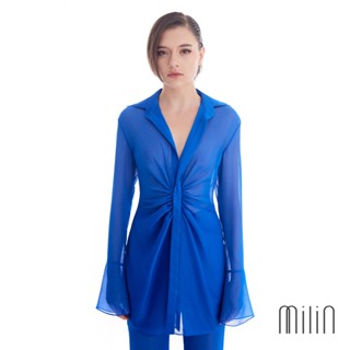 [MILIN] Cedar Top Ruched front detail  sheer shirt เสื้อเชิ้ตผ้าโปร่งแต่งรูด ด้านหน้า