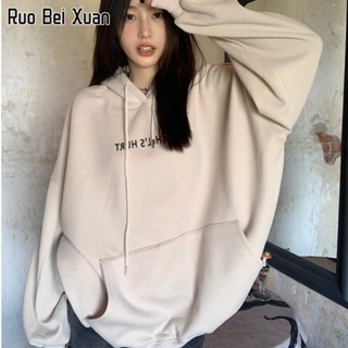 RUO BEI XUAN เสื้อกันหนาวมีฮู้ดสตรี Retro Letter ขนแกะมีฮู้ดเสื้อกันหนาว Lazy TOP แนวโน้มแฟชั่นเกาหลี TOP สุภาพสตรี Jacket