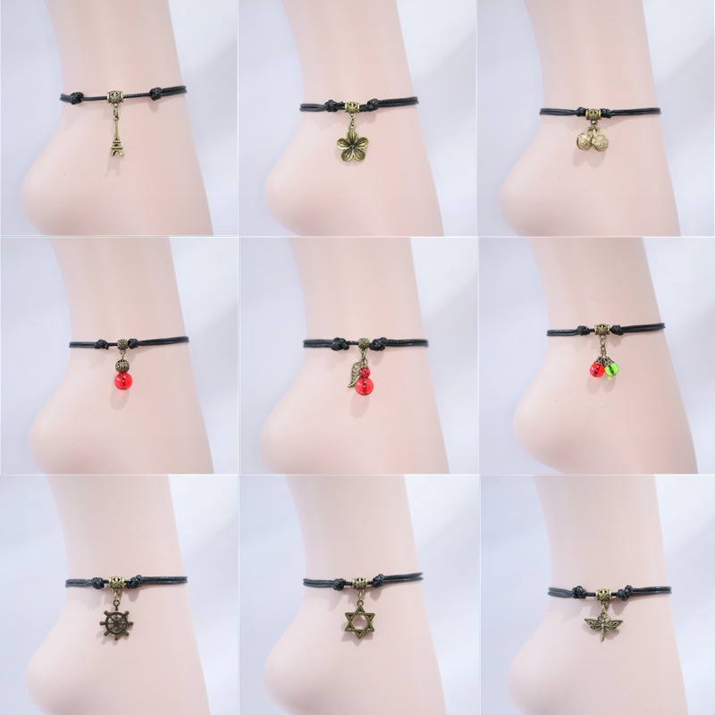 [YY] สร้อยข้อเท้า แบบเชือก สีดํา แบบเรียบง่าย แฟชั่นคู่รัก สไตล์สตรีท และญี่ปุ่น และเกาหลี สําหรับนักเรียนผู้ชาย และผู้หญิง