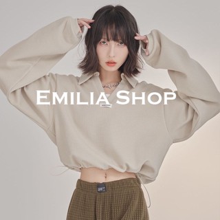 EMILIA SHOP เสื้อ เสื้อครอป เสื้อผ้าแฟชั่นผู้หญิง เสื้อแขนยาวไหมพรม 2022 ใหม่ S011452