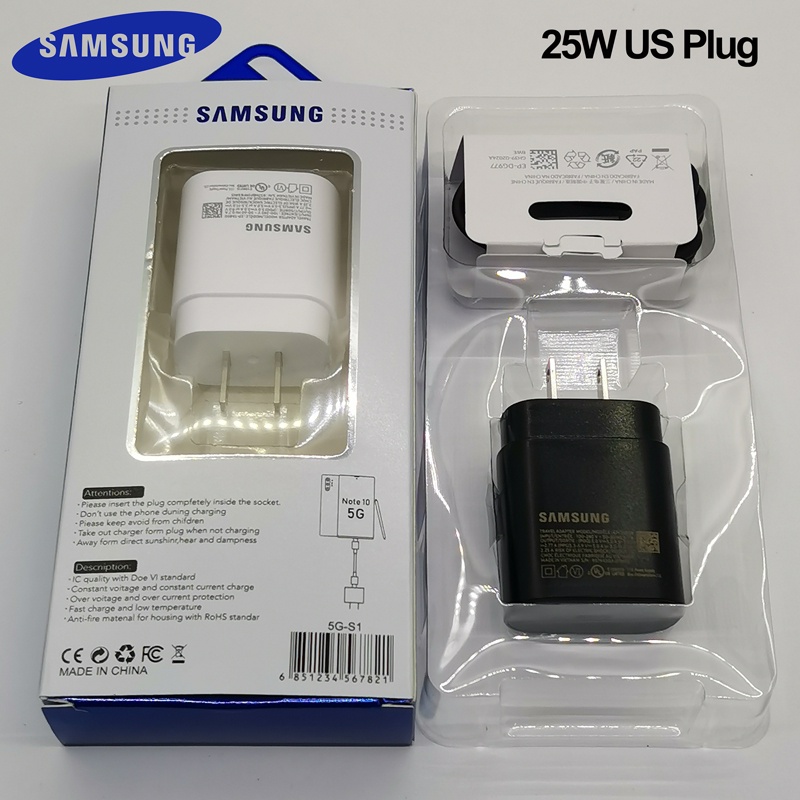 Samsung 25W US Plug Fast Charger PD Super Fast Charging Adapter 3A ประเภท C สําหรับ Galaxy S20 หมายเ