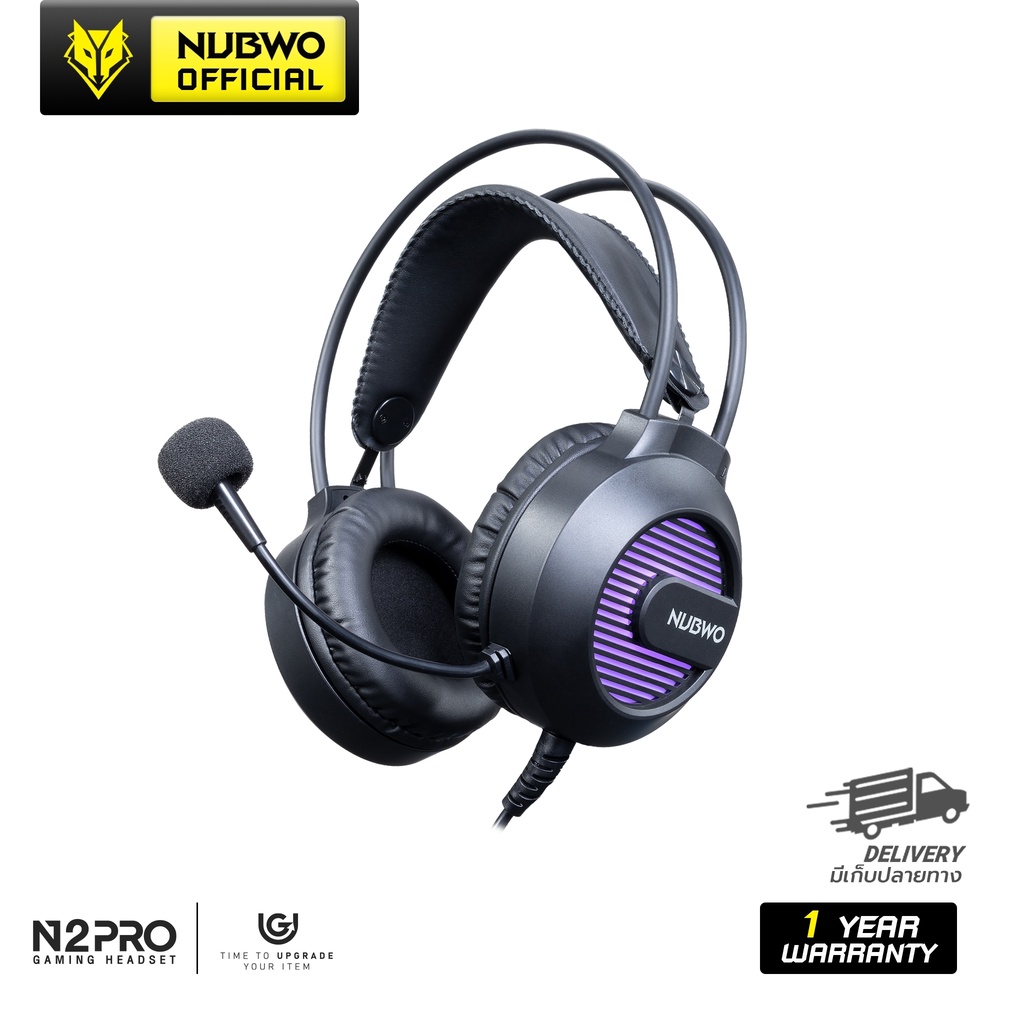 [รับประกัน 1ปี] Nubwo หูฟังเกมมิ่ง N2PRO LED 7 Color 1 USB/1 Jack ใช้กับโทรศัพท์และโน๊ตบุ๊คไม่เสียบ 