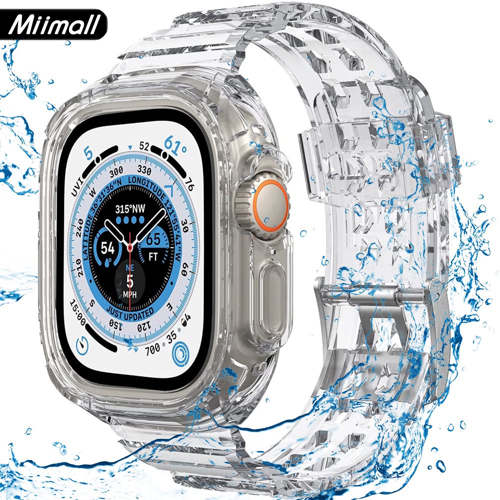 Miimall เคสนาฬิกาข้อมือ ซิลิโคนนิ่ม TPU แบบใส กันน้ํา พร้อมสายคล้อง สําหรับ Apple Watch Ultra 49 มม. iWatch Ultra 49 มม.