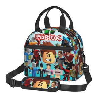 Roblox กระเป๋าใส่กล่องอาหารกลางวัน มีฉนวนกันความร้อน ใช้ซ้ําได้ ขนาดใหญ่ สําหรับผู้หญิง และผู้ชาย พร้อมสายคล้องไหล่ ปรับได้ กระเป๋าซิปด้านหน้า