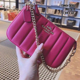 กระเป๋า คล้องแขน แท้ Coach C8302 Nolita 19 With Chain With Linear Quilting สี Bold Pinkขนาด 7.5"x4.5"x2"พร้อมส่ง