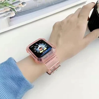 iWatch 1110 9 8 7 6 SE 5 4 3 2 1 ultra 49mm สายและเคส ขนาด38mm40mm42mm44mm41mm45mm46mm สายนาฬิกาข้อมือ ซิลิโคนนิ่ม แบบใส