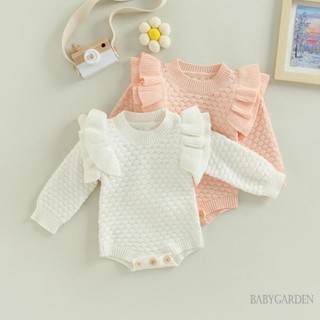 Babygarden-0-24months ชุดจั๊มสูท รอมเปอร์ กันหนาว แขนยาว ผ้าถัก สีพื้น สําหรับเด็กผู้หญิง