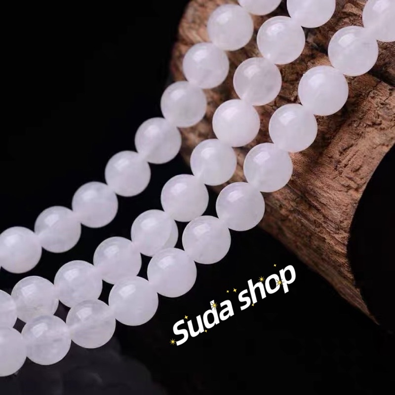 หยกขาวธรรมชาติ สายยาว ทำเองได้ สร้อยข้อมือ หินสันติภาพ หินมงคล 4-6-8-10-12 mm.