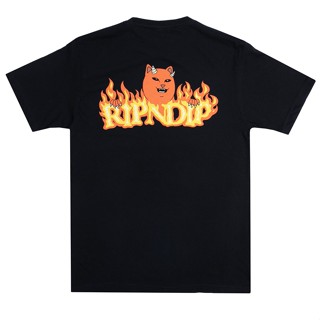 Ripndip เสื้อยืดแขนสั้น พิมพ์ลายแมวนิ้วกลาง ปีศาจ แฟชั่นฤดูร้อน สําหรับผู้ชาย และผู้หญิง