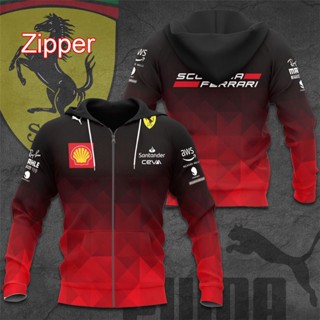 เสื้อแจ็กเก็ตกันหนาว มีฮู้ด แต่งซิป ลาย Formula One Scuderia Ferrari Racing Teams F1 สไตล์สปอร์ต แฟชั่นสําหรับผู้ชาย