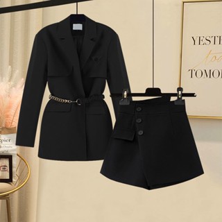 🔥Hot sale💫Large size womens suit womens 2022 new temperament waist blazer กางเกงขาสั้นเอวสูงกระโปรงชุดสองชิ้น