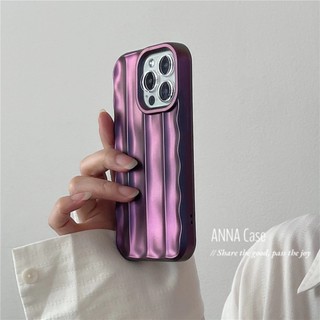 เคสโทรศัพท์มือถือนิ่ม ลายคลื่นแนวตั้ง สีม่วงเข้ม 3D เรียบง่าย สําหรับ iPhone 11 14Pro 14Promax 12promax 12 13 13Pro 13promax 12Pro 11promax 14 14Plus X Xs Xsmax Xr