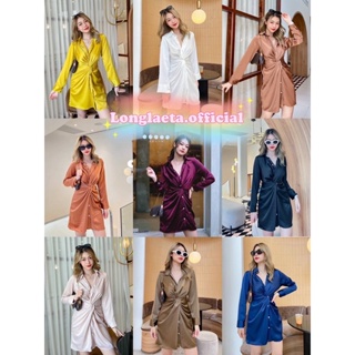 Jenni Dress twist เดรสสั้น เดรสแขนยาวคอปก ผ้าซาติน ดีเทลทวิสหน้า รัดรูปเข้าทรง เดรสออกงาน ชุดใส่ปาร์ตี้ ป้ายsheeny