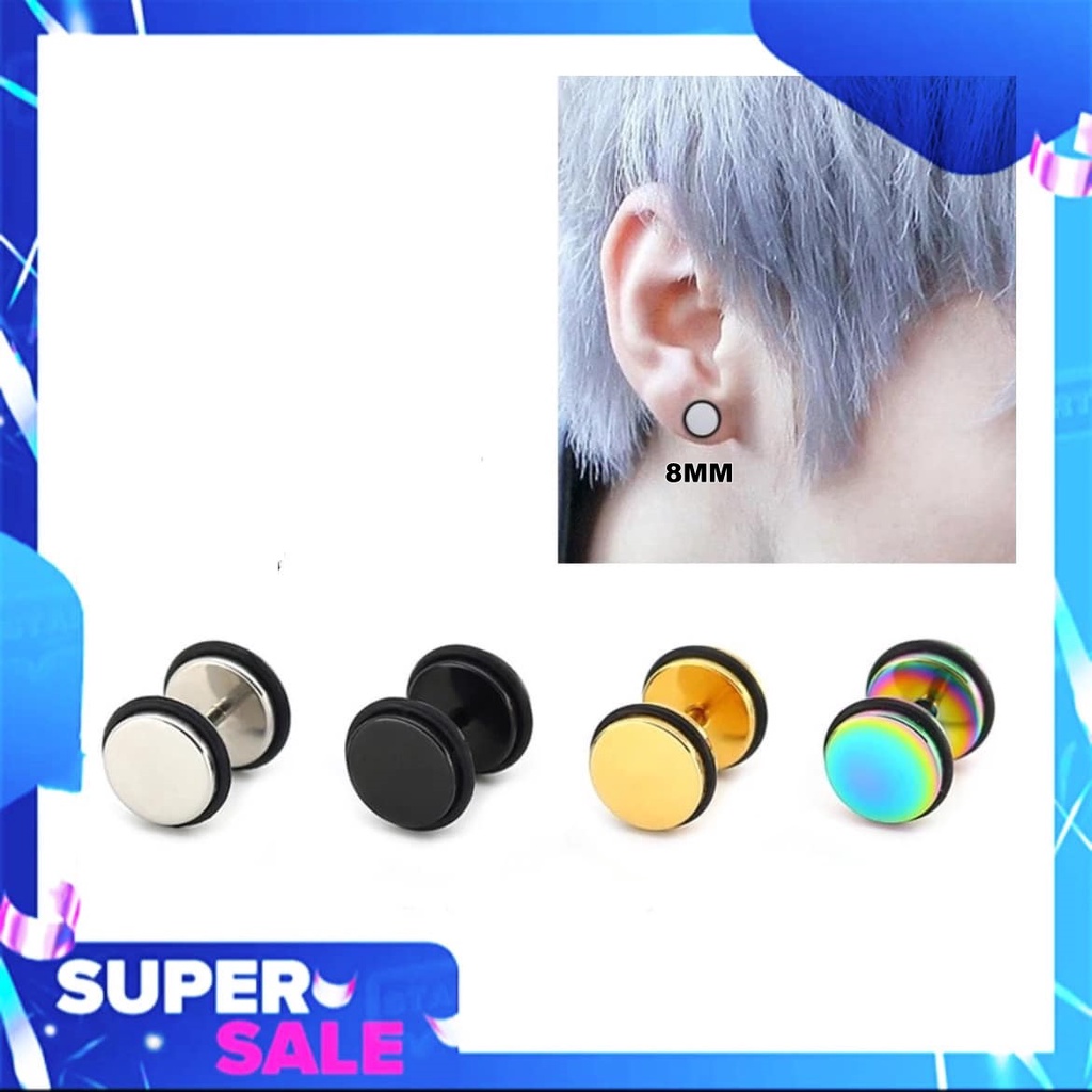 ⚡ จิวหู barbell piercing ขอบยาง  ต่างหูแฟชั่น ต่างหูผู้ชาย จิวหูเกาหลี วัสดุทำจากstainless steel มีขนาดตั้งแต่ 4mm-12mm