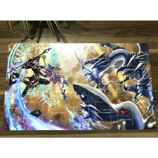 ใหม่ Yu-Gi-Oh Blue-Eyes White Dragon &amp; Dark Magician Yugioh Playmat แผ่นรองเมาส์ TCG CCG OCG พร้อมโซน + ฟรีกระเป๋าของขวัญ